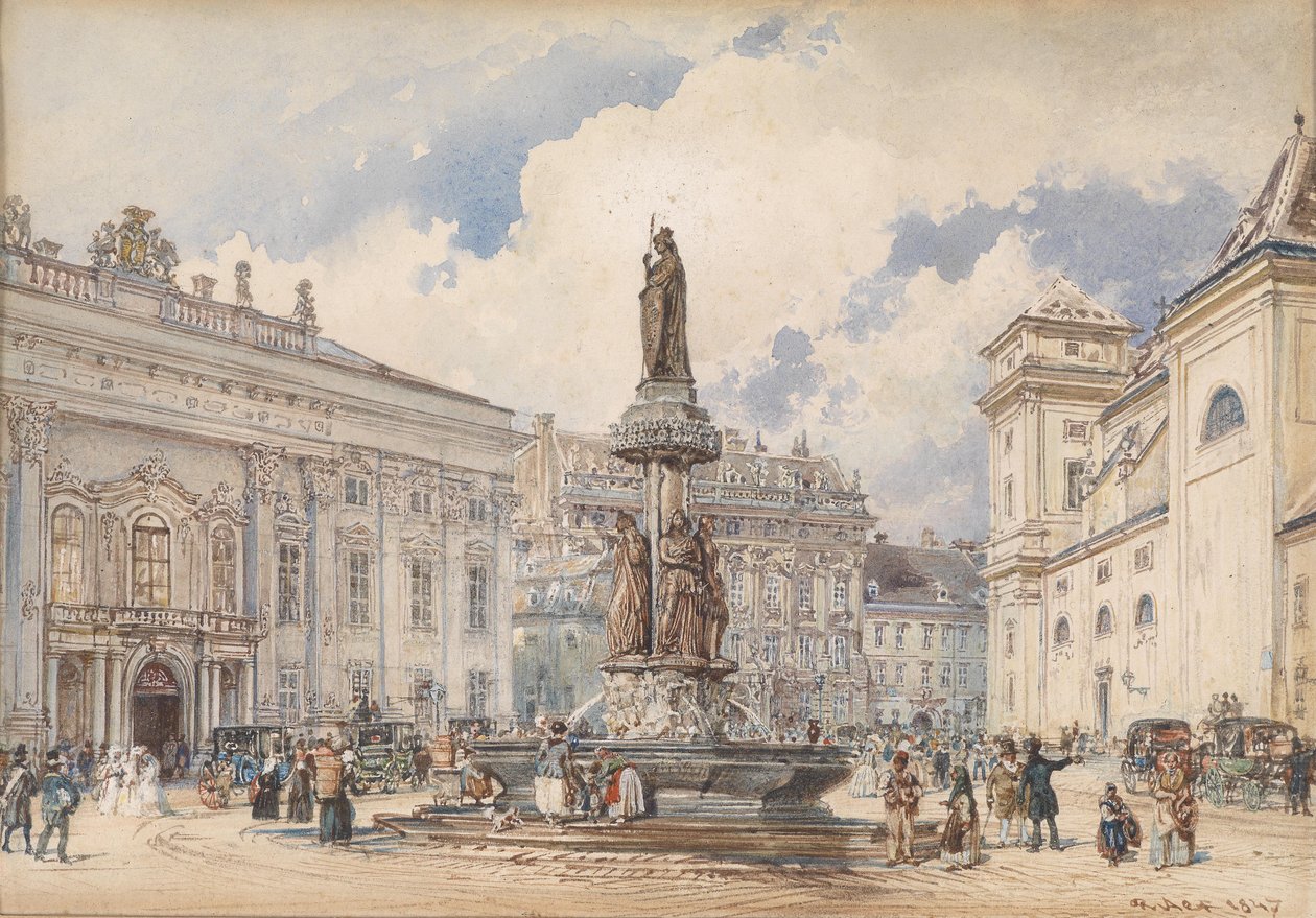 Wien, Freyung med Østrigs springvand af Rudolf von Alt