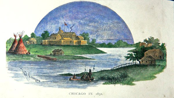 Chicago i 1831 (farve litho) af Rudolf (after) Cronau
