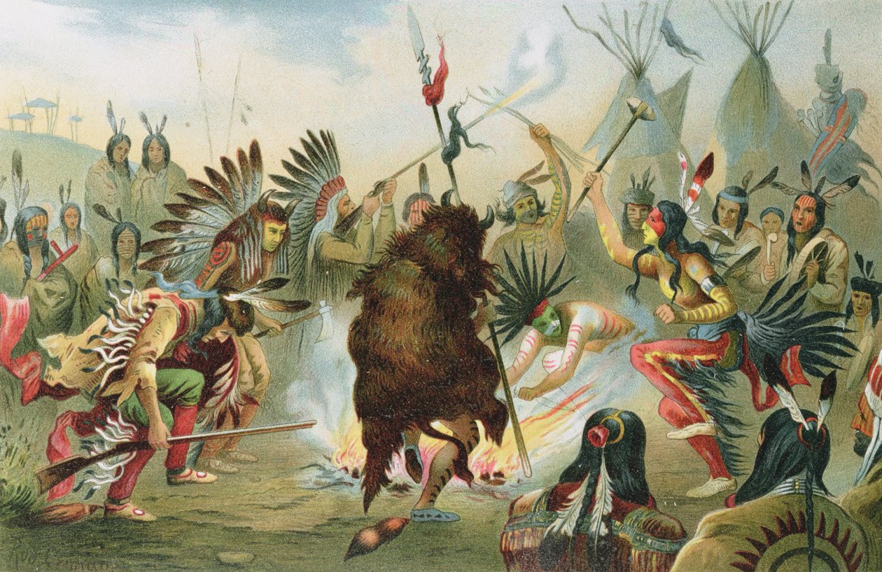 Siouxernes krigsdans, fra The History of Mankind af prof. Friedrich Ratzel, pub. i 1904 af Rudolf Cronau