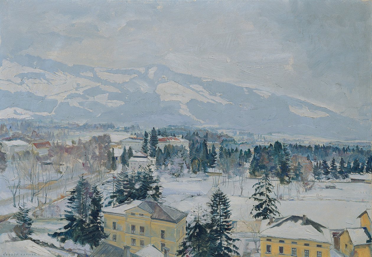 Salzburg landskab med Kapuzinerberg af Rudolf Hafner