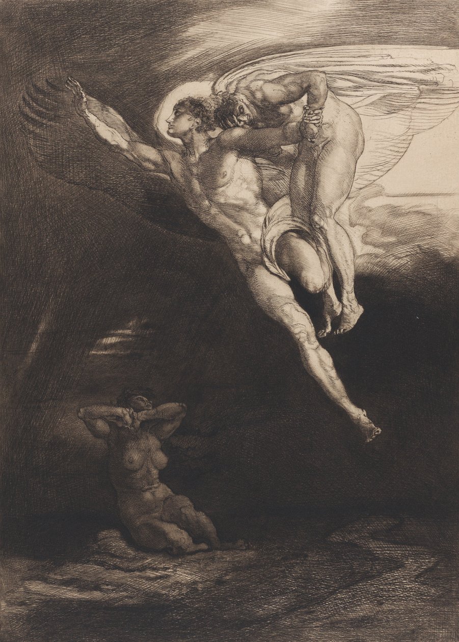 Lucifer bærer Kain op i det endelige rum, fra Eight Etchings on Byron
