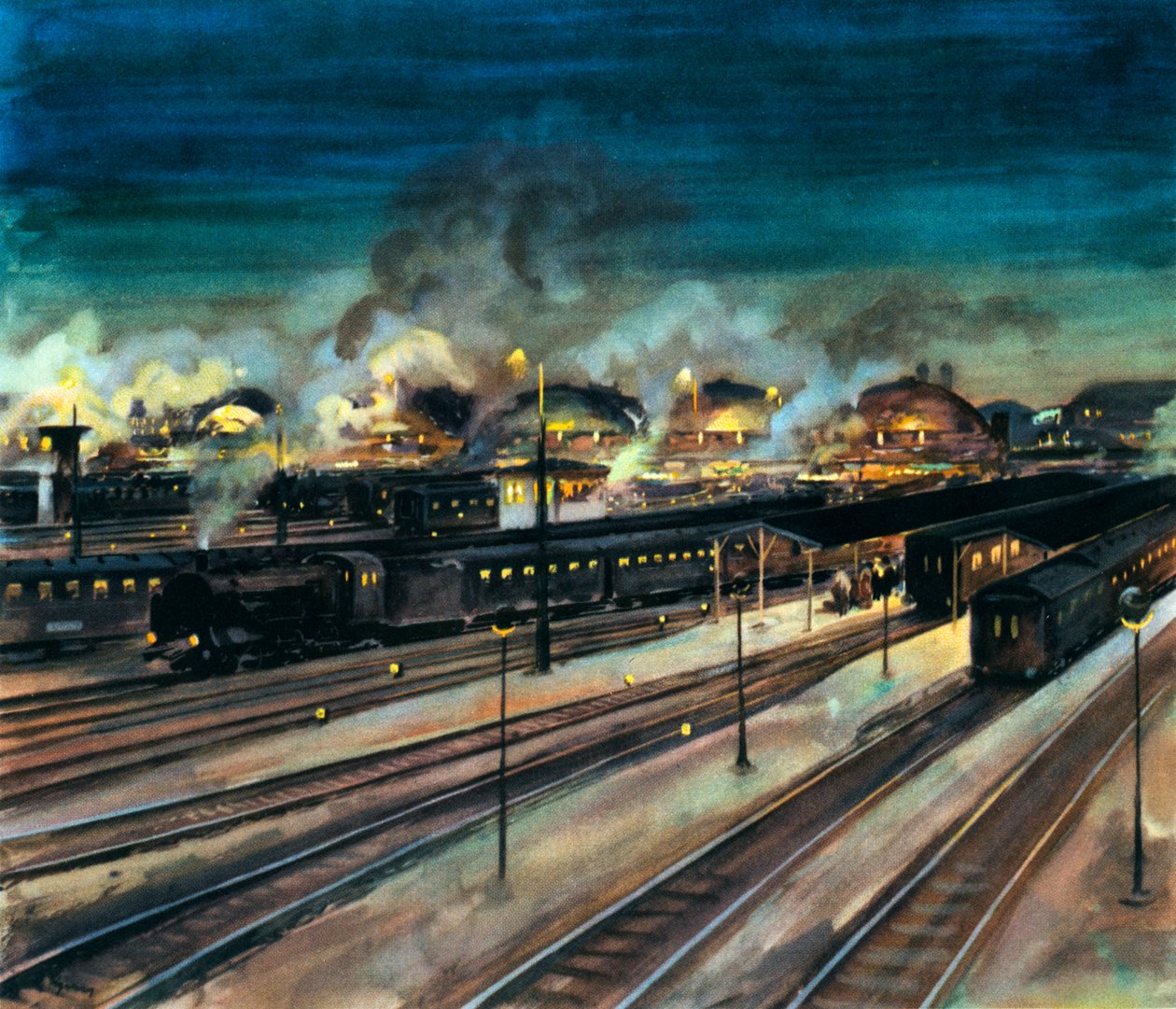 Tyske jernbaner - Münchens hovedbanegård om natten af Rudolf Lipus