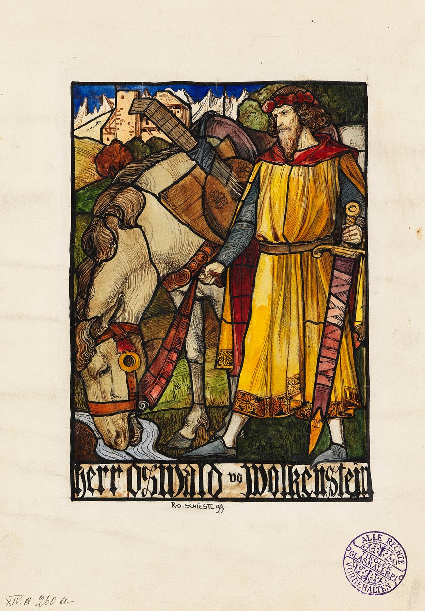Oswald von Wolkenstein Design til farvet glas, 1899. af Rudolf Schiestl