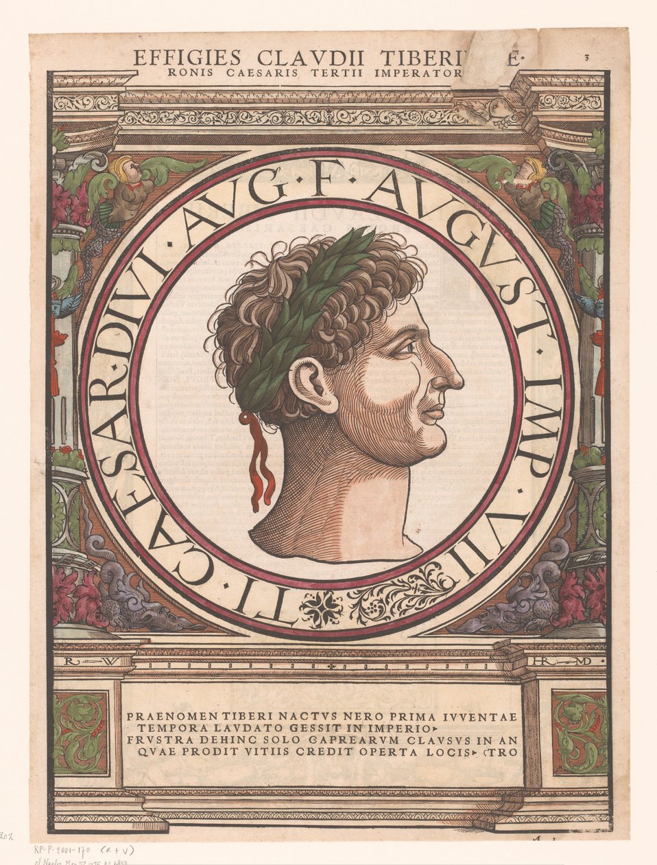 Portræt af Claudius Tiberius i en arkitektonisk ramme af Rudolf Wyssenbach