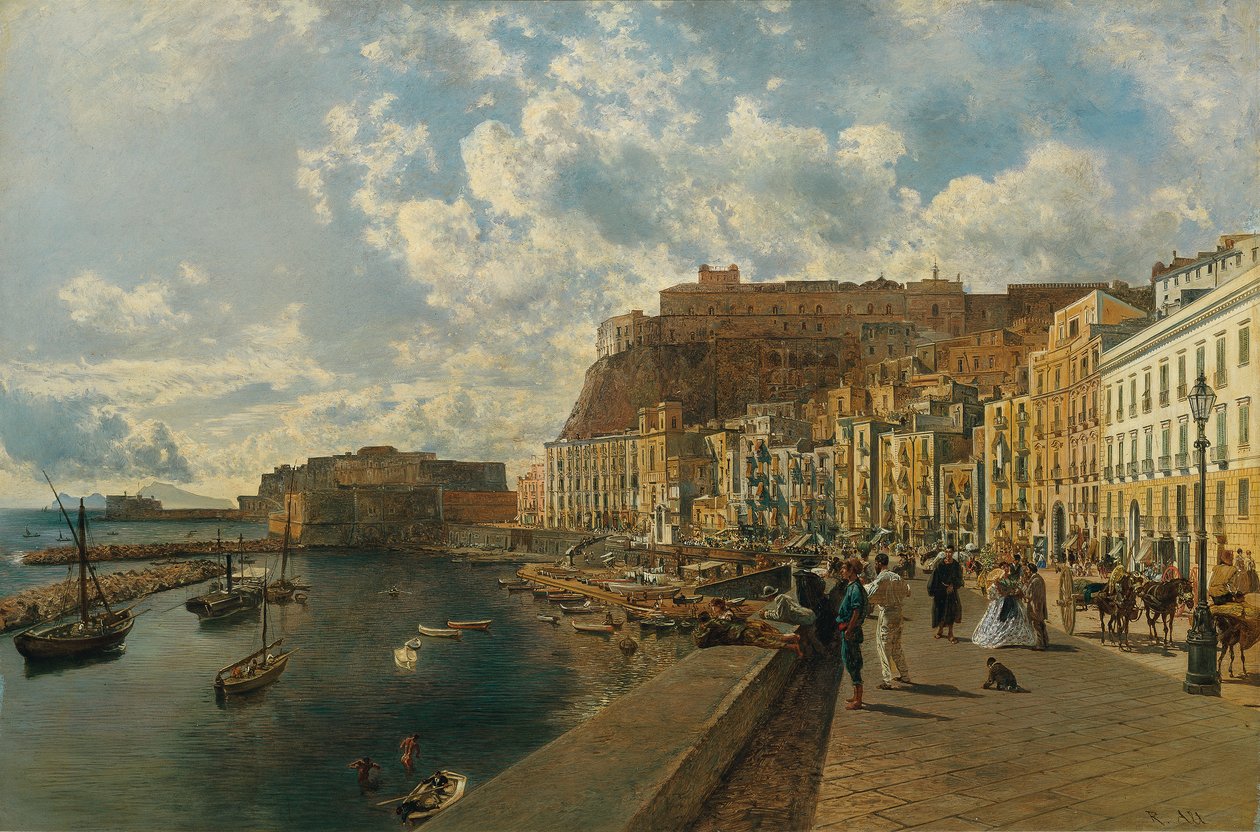 På stranden i Santa Lucia i Napoli af Rudolf von Alt