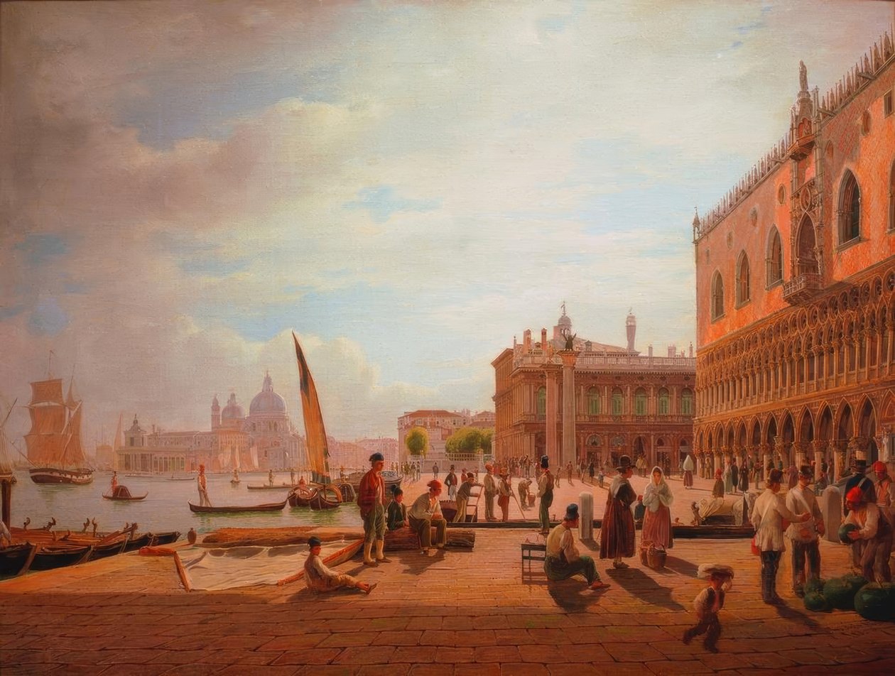 Udsigt over Piazzetta i Venedig med Dogepaladset og San af Rudolf von Alt