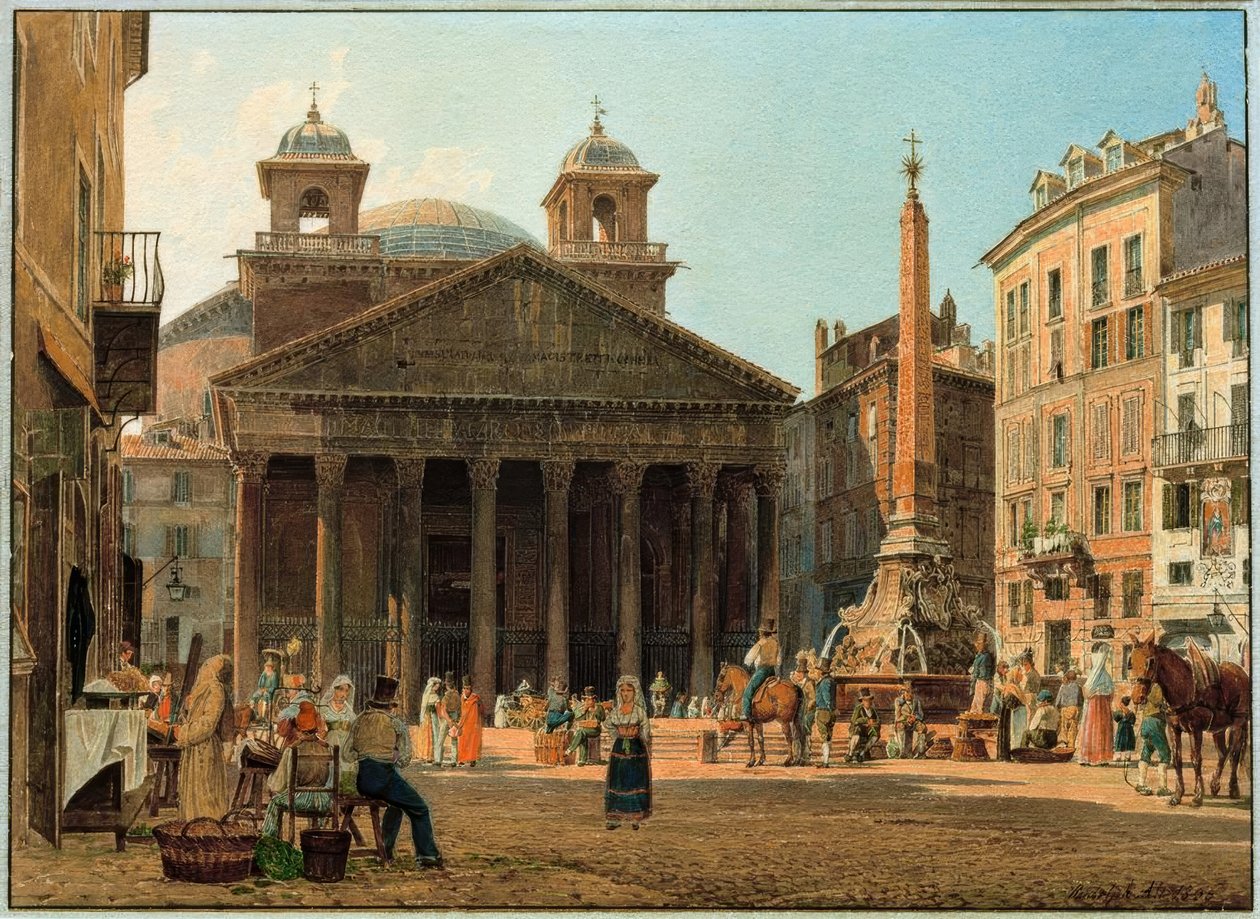 Das Pantheon und die Piazza della Rotonda i Rom af Rudolf von Alt