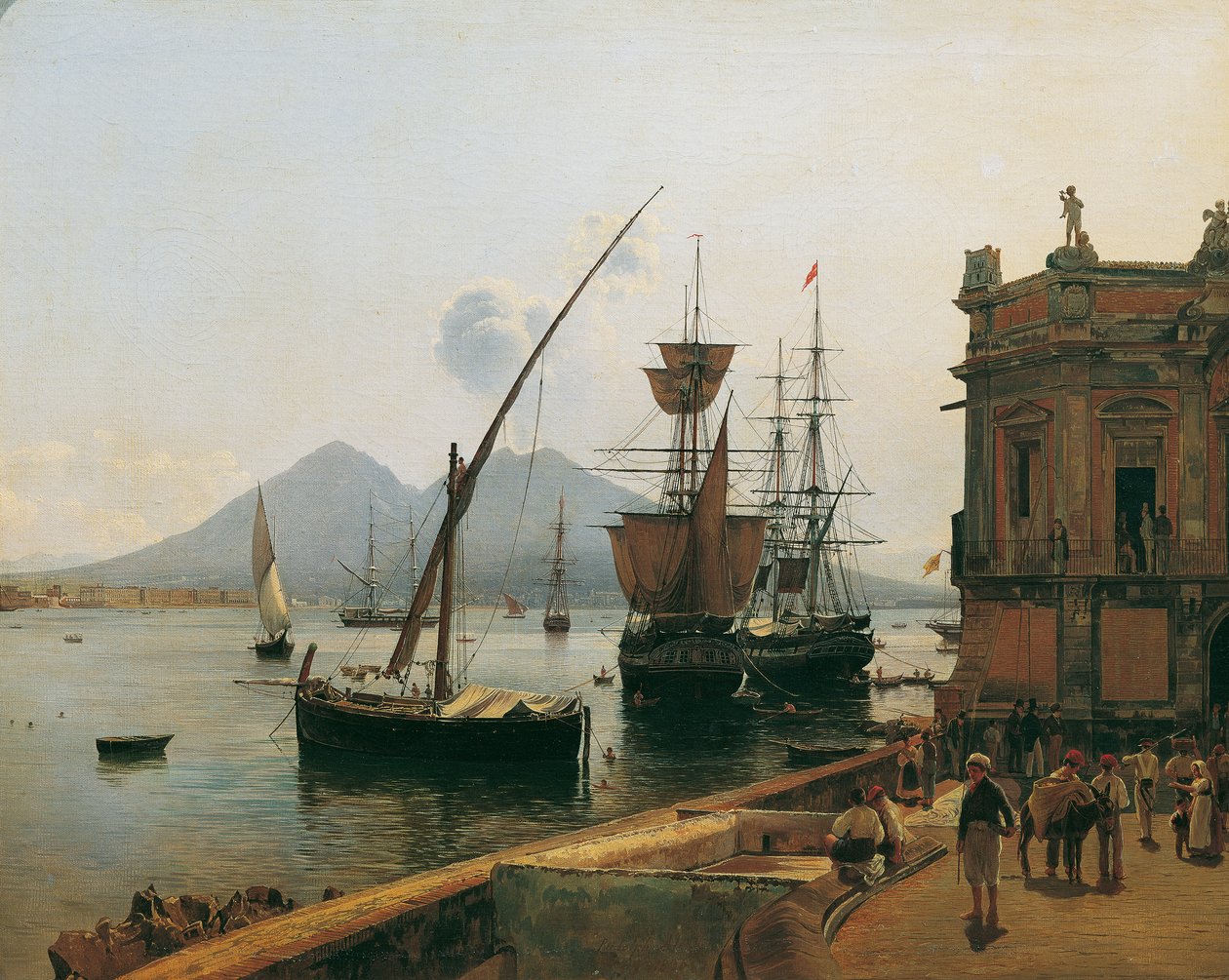 Havnen i Napoli med Vesuv af Rudolf von Alt