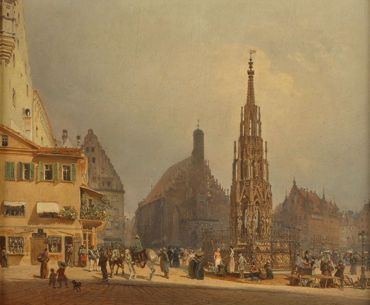 Det smukke springvand foran Frauenkirche i Nürnberg af Rudolf von Alt