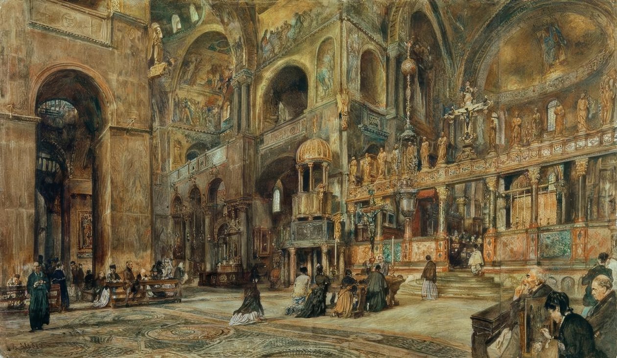 Indvendig udsigt over Markuskirken i Venedig af Rudolf von Alt