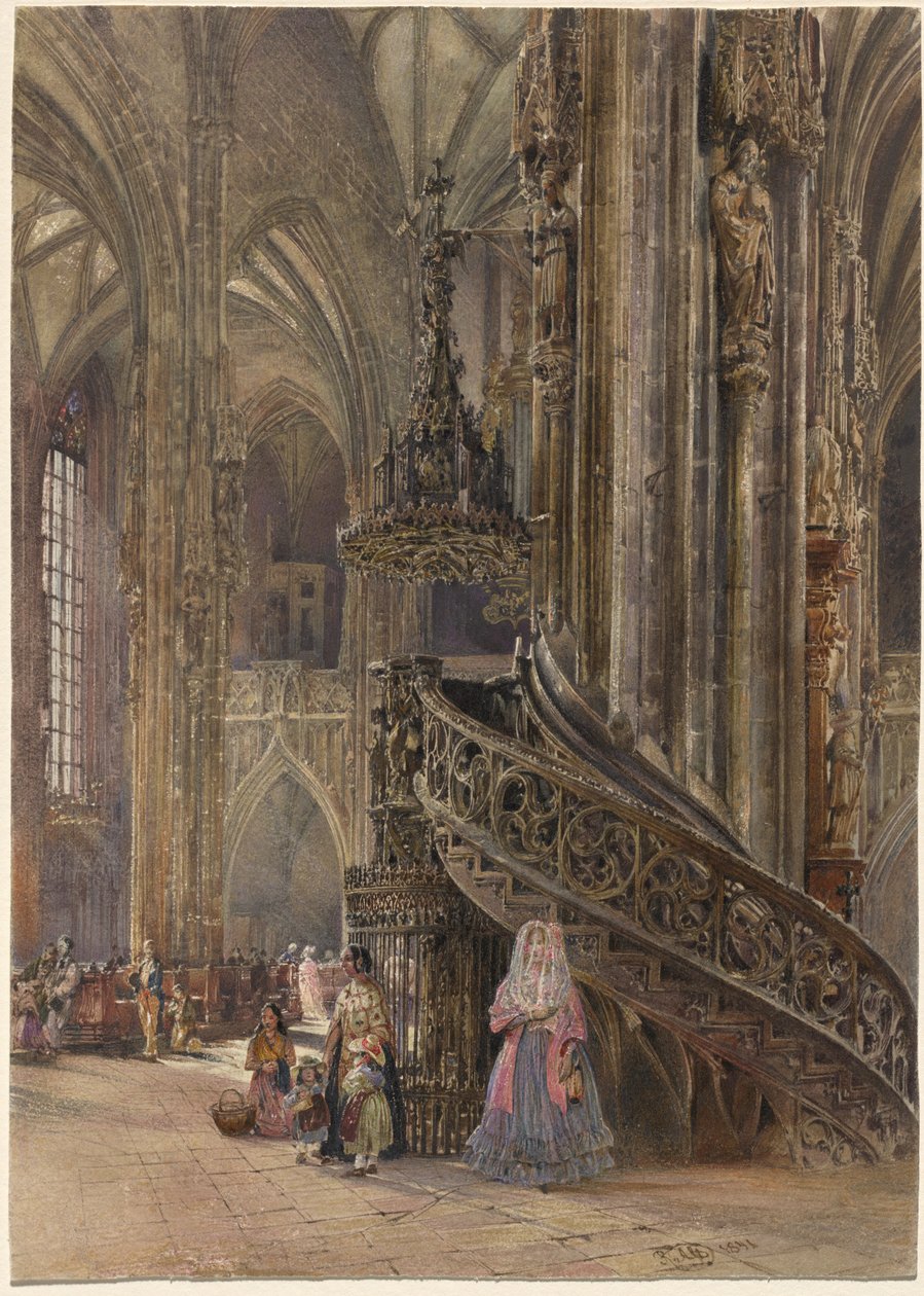 Det indre af katedralen Saint Stephen i Wien af Rudolf von Alt