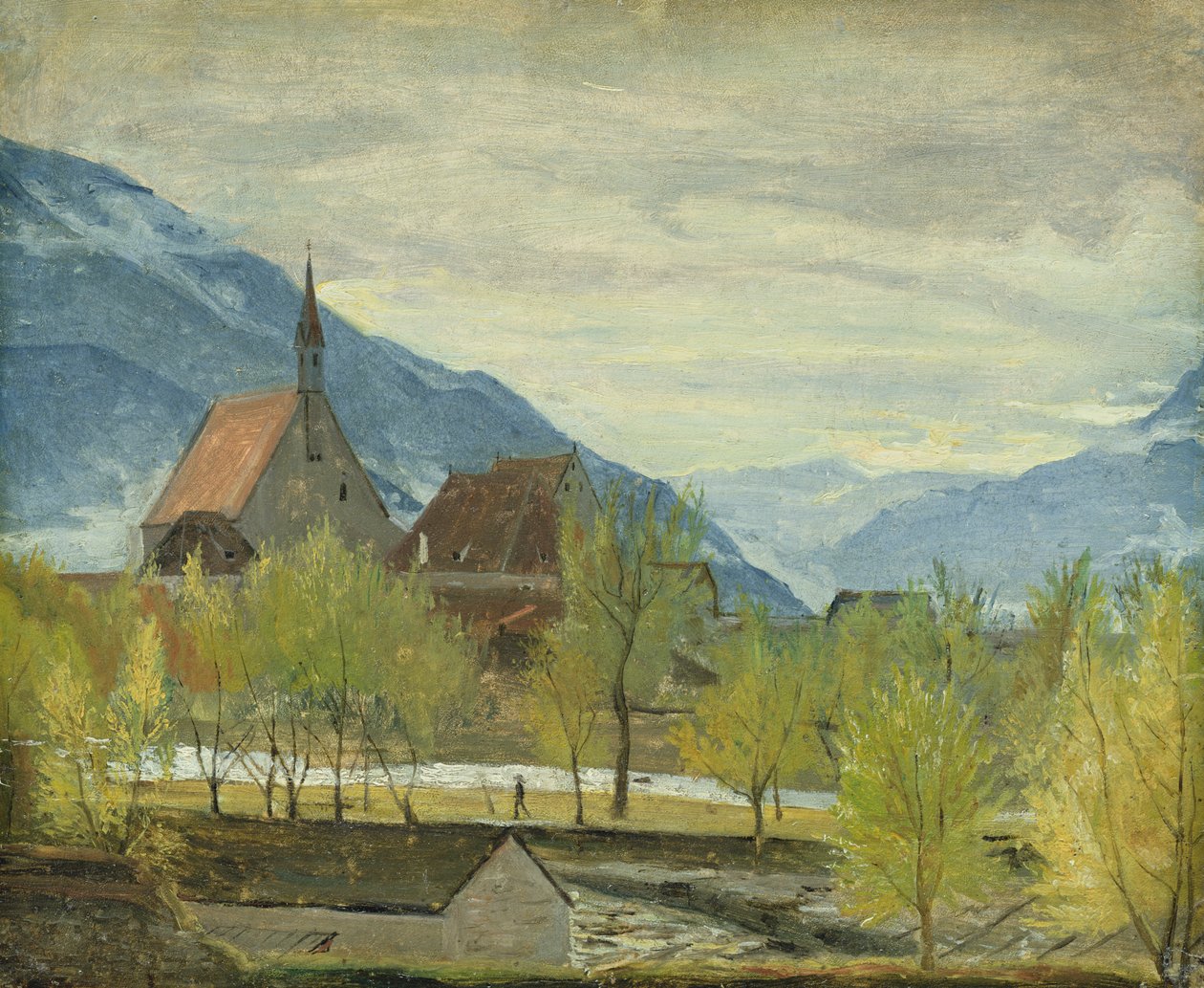 Tidlig sne i Merano, 1830-31 (olie på papir monteret på kort) af Rudolph Friedrich Wasmann