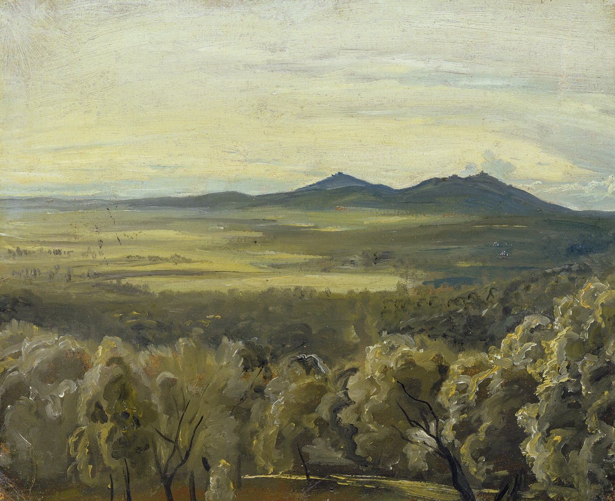 Italiensk landskab, 1833 (olie på papir lagt på pap) af Rudolph Friedrich Wasmann