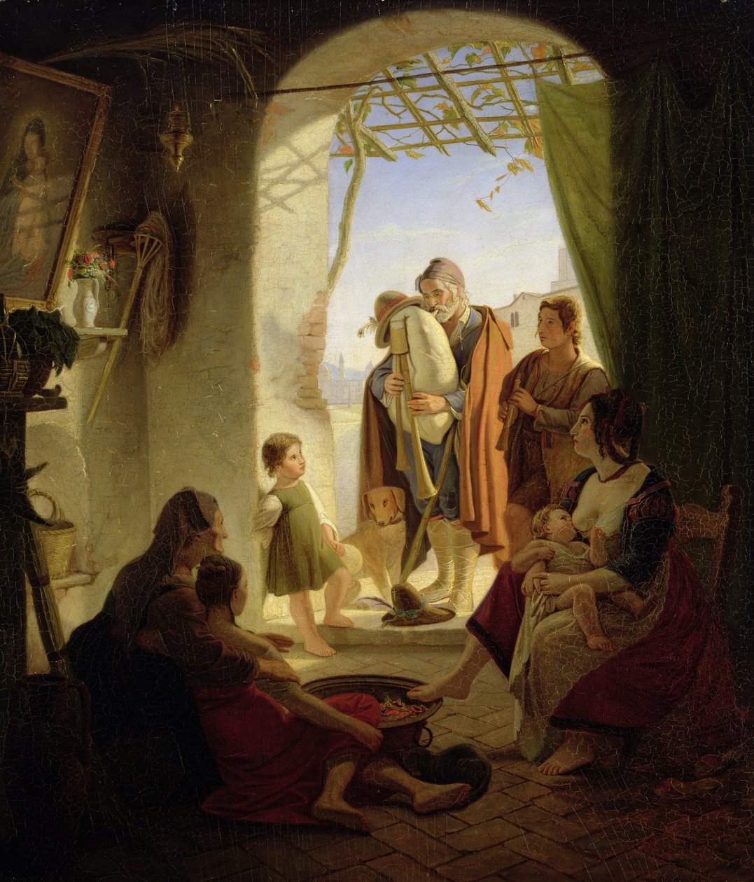 Napolitansk sækkepibespiller i det vinterlige Rom, 1833 af Rudolph Friedrich Wasmann