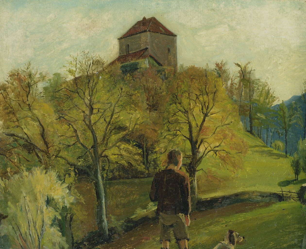 Zenoburg i Tyrol, ca. 1831 (olie på papir monteret på kort) af Rudolph Friedrich Wasmann