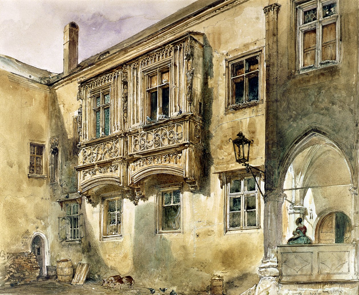 Gotisk balkon i gården til Klosterneuburg Abbey, ca. 1840 af Rudolf von Alt