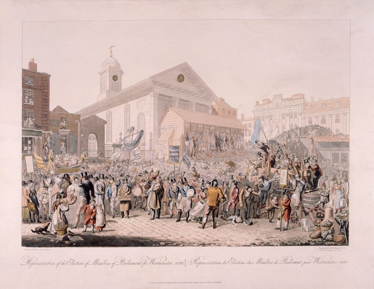 Valg i Covent Garden, London, 1818. af Rudolph Ackermann