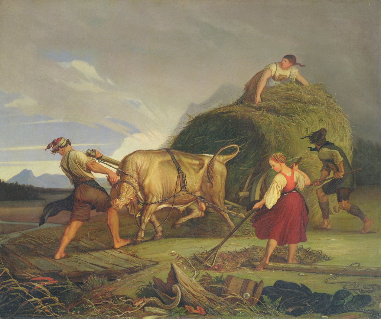 Høst af hø før stormen, 1844 af Rudolph Friedrich Wasmann