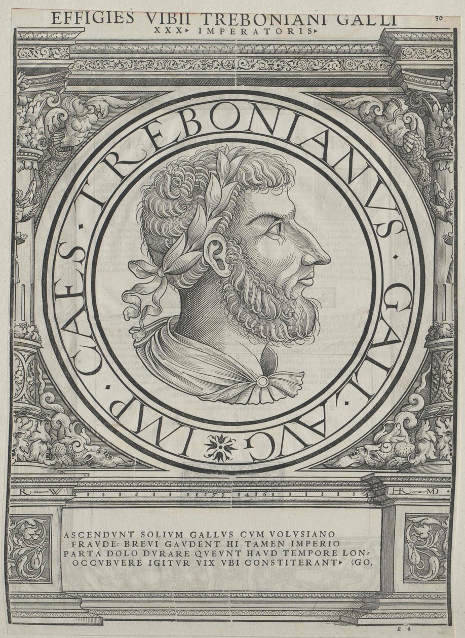Den romerske kejser Trebonianus Gallus (tryk) af Rudolph Wyssenbach