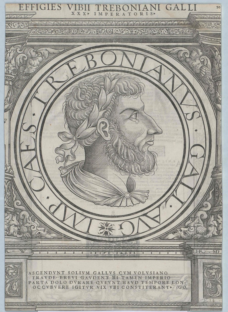 Den romerske kejser Trebonianus Gallus (tryk) af Rudolph Wyssenbach