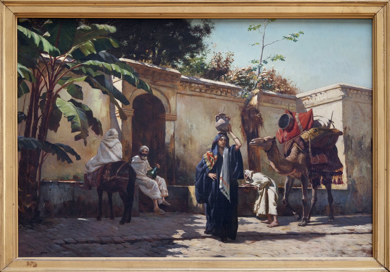 Marokkansk scene, oliemaleri på træ af Rudolph (eller Rudolphe) Ernst (1854-1932), scene for dagliglivet omkring et springvand. Fotografi, KIM Youngtae, Nantes, Musee des Beaux Art de Nantes. af Rudolphe Ernst