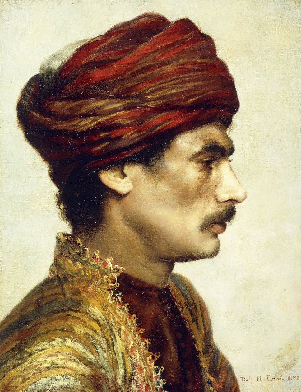 Profilportræt af en mand i en rød turban, 1882 af Rudolphe Ernst