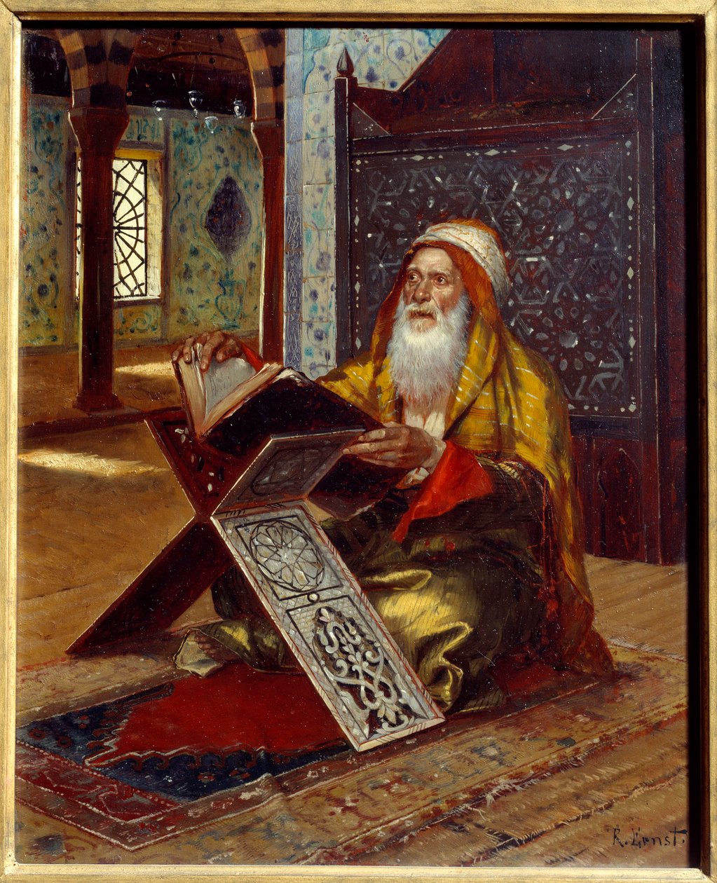 Skrivebordet En imam læser Koranen. Maleri af Rudolph (eller Rudolphe) Ernst (1854-1932) 1800-tallets Nantes, Musee des Beaux Arts af Rudolphe Ernst