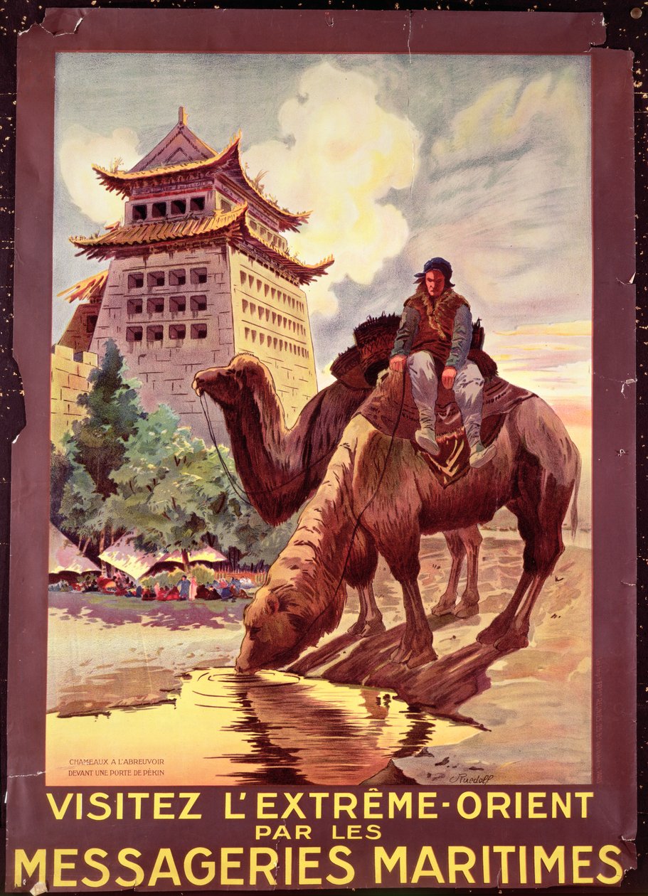 Camels Watering foran Gates of Pekin, plakat, der reklamerer for 