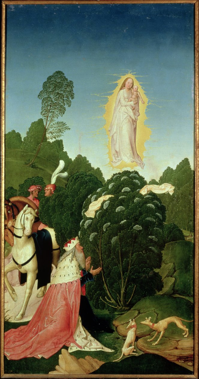 The Finding of the Veil, fra Legenden om St. Leopold, 1505 (tempera på panel) af Rueland, the Younger Frueauf