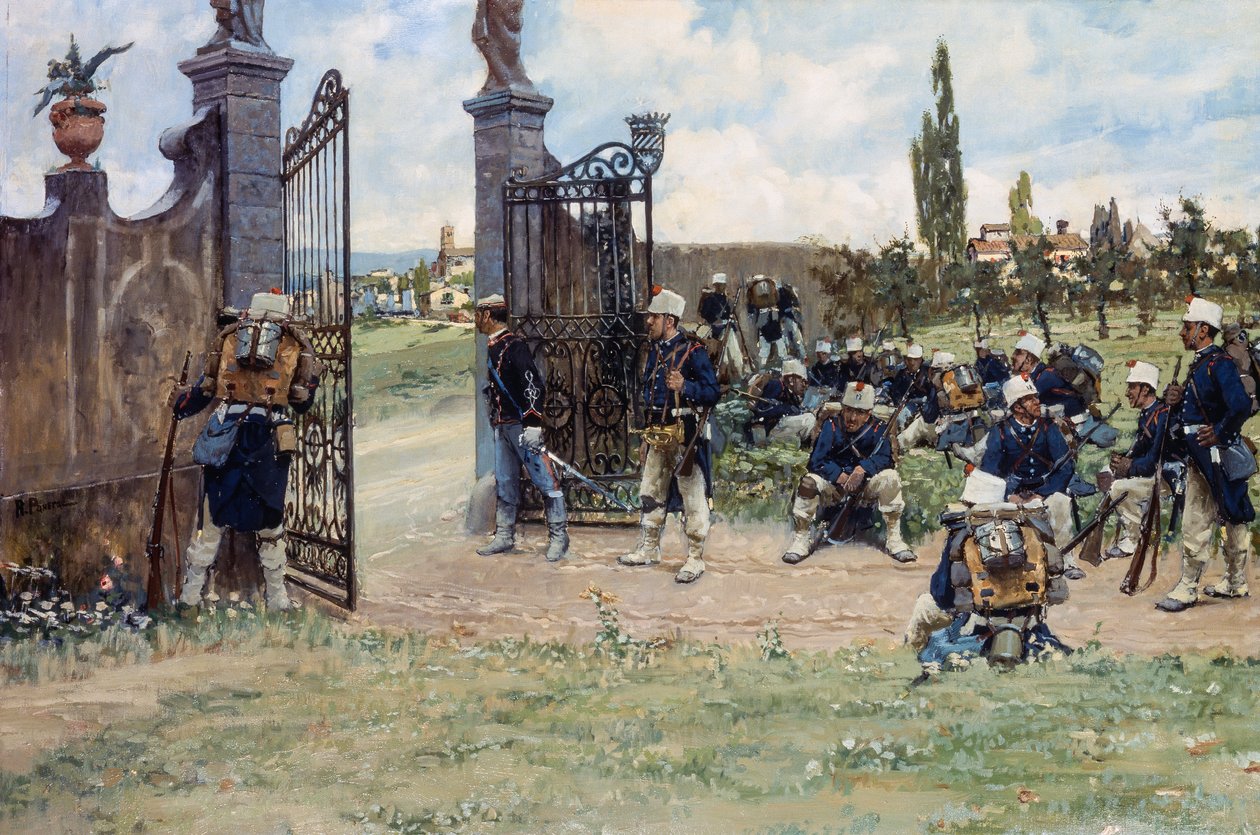 Manøvrer, af Ruggero Panerai (1862-1923), olie på lærred, 78x131 cm af Ruggero Panerai