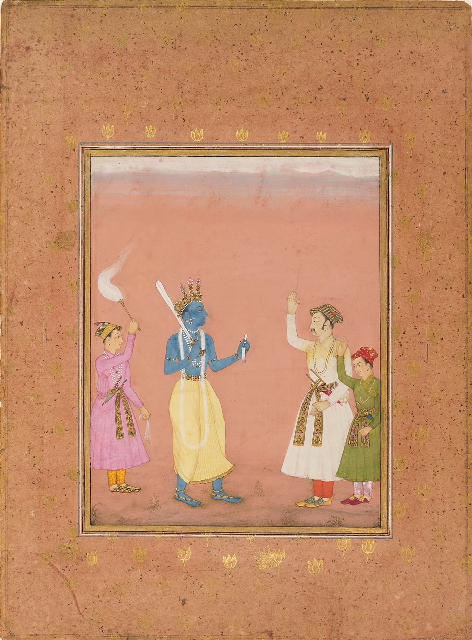 En helt mødt af prinser, der illustrerer den musikalske tilstand Kanada Ragini, c1680 af Ruknuddin