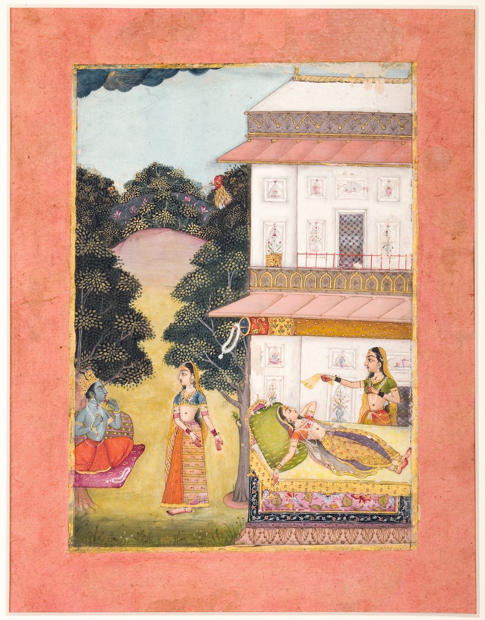 Radha fyrretræer, 1685 (ugennemsigtig wc og guld på papir) af Ruknudin of Bikaner