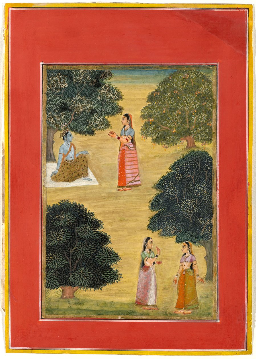 Krishna og Radha, 1684 (ugennemsigtigt wc på papir) af Ruknudin of Bikaner