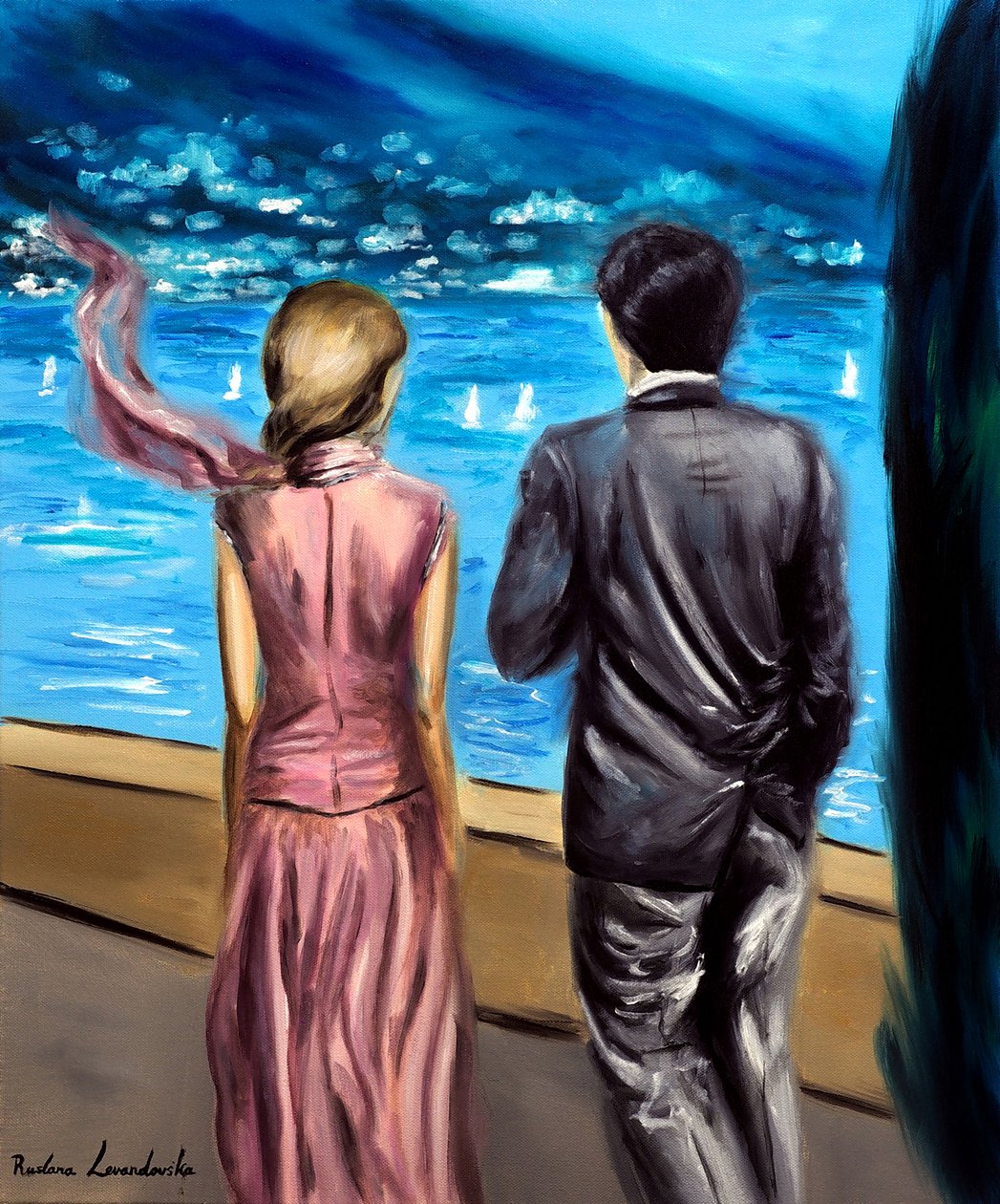 En gåtur ved Comosøen, 2025 (olie på lærred) af Ruslana Levandovska