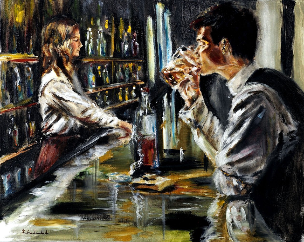 At the Bar, 2021 (olie på linned) af Ruslana Levandovska