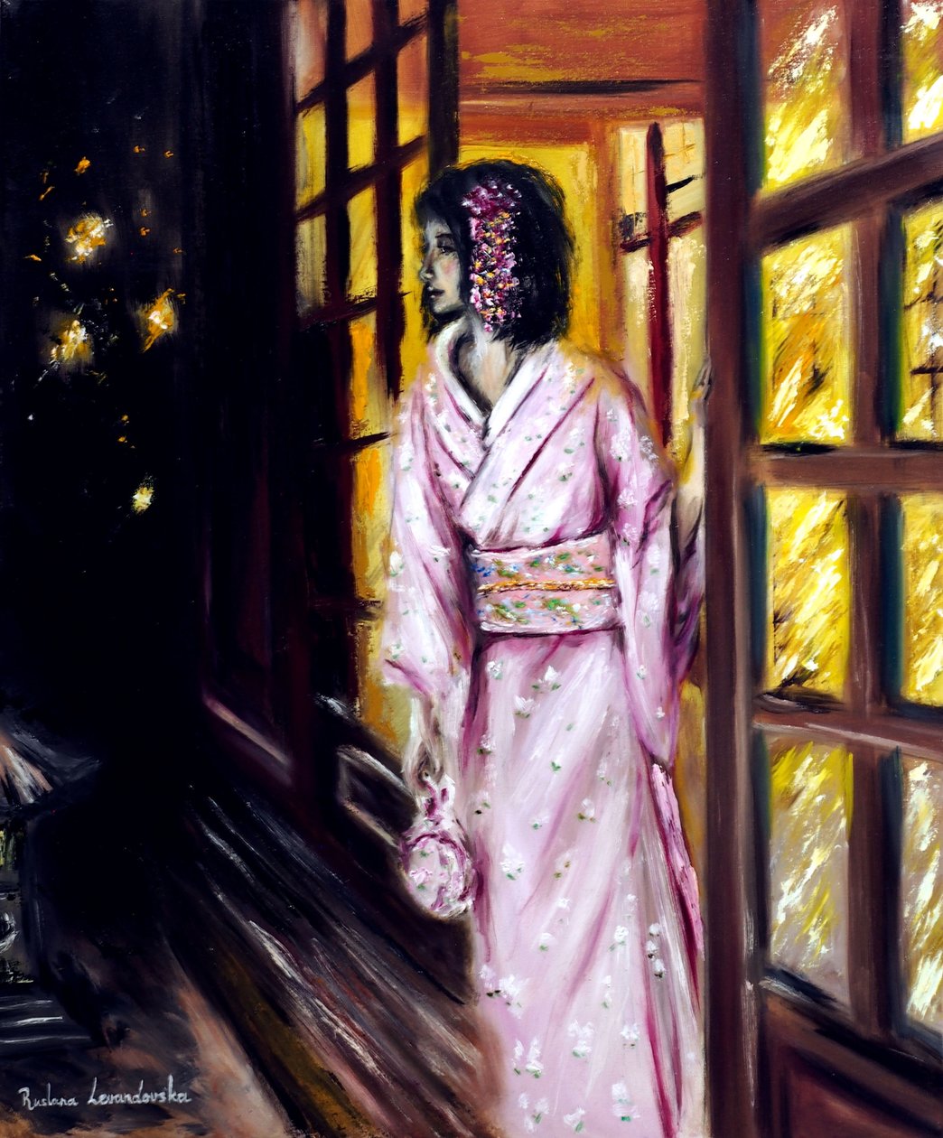 Ildfluer i Kyoto, 2022 (olie på lærred) af Ruslana Levandovska