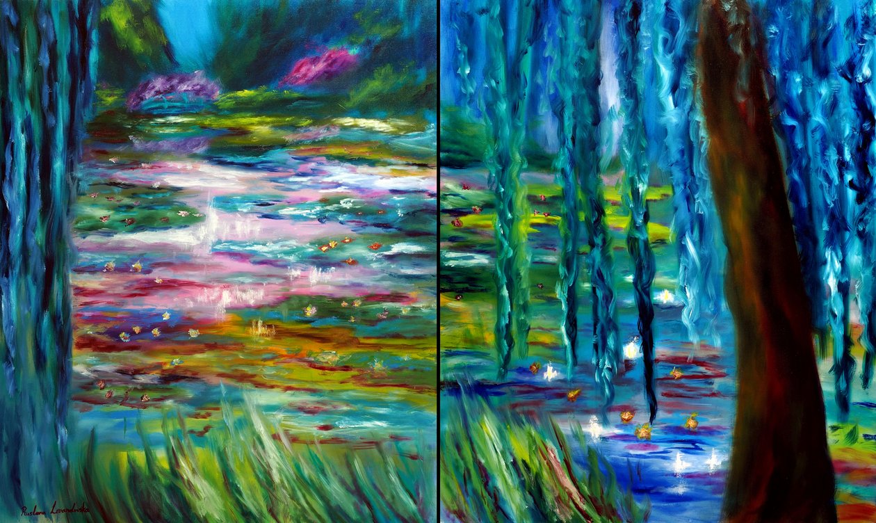 Monet Japanese Garden in Giverny diptych, 2024 (olie på lærred) af Ruslana Levandovska