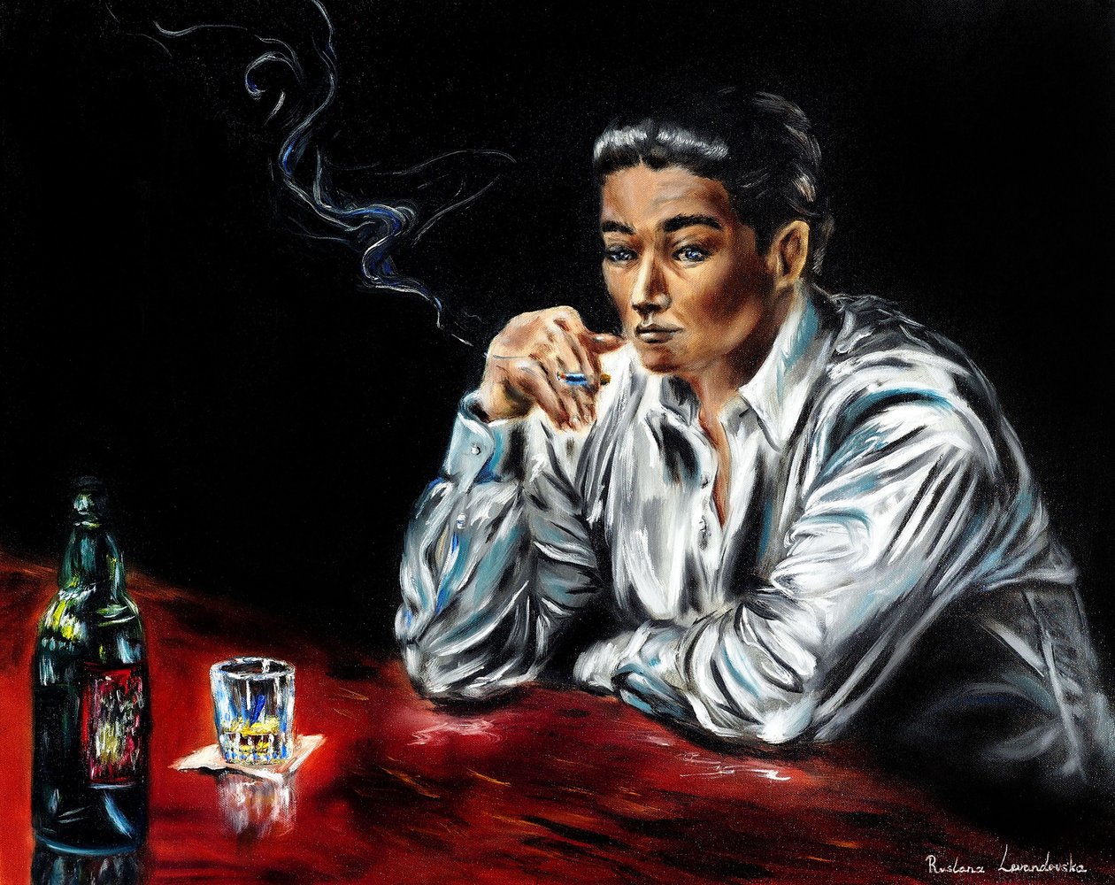 Mystery at the Bar, 2024 (olie på lærred) af Ruslana Levandovska