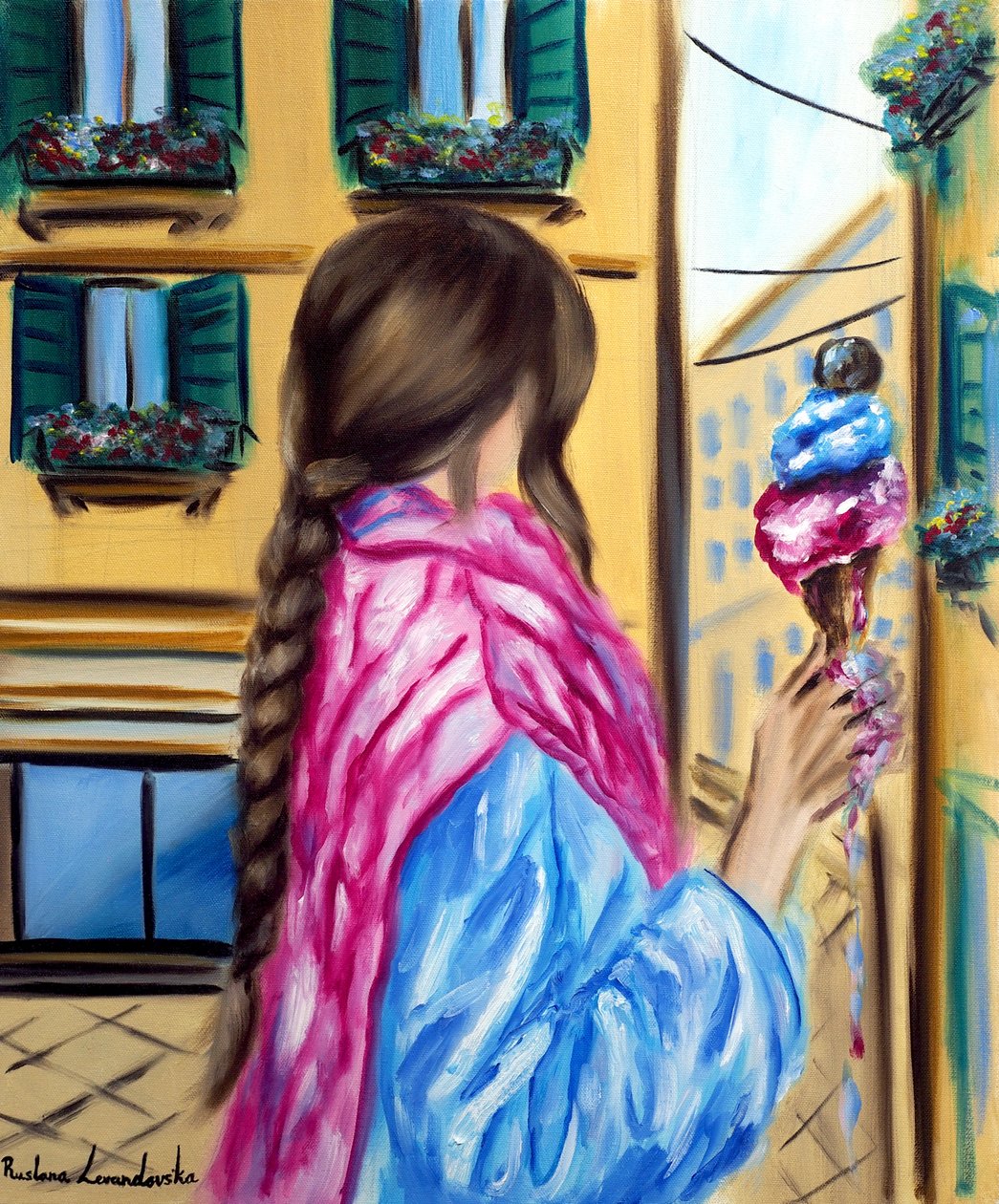 The Girl with the Gelato, 2025 (olie på lærred) af Ruslana Levandovska