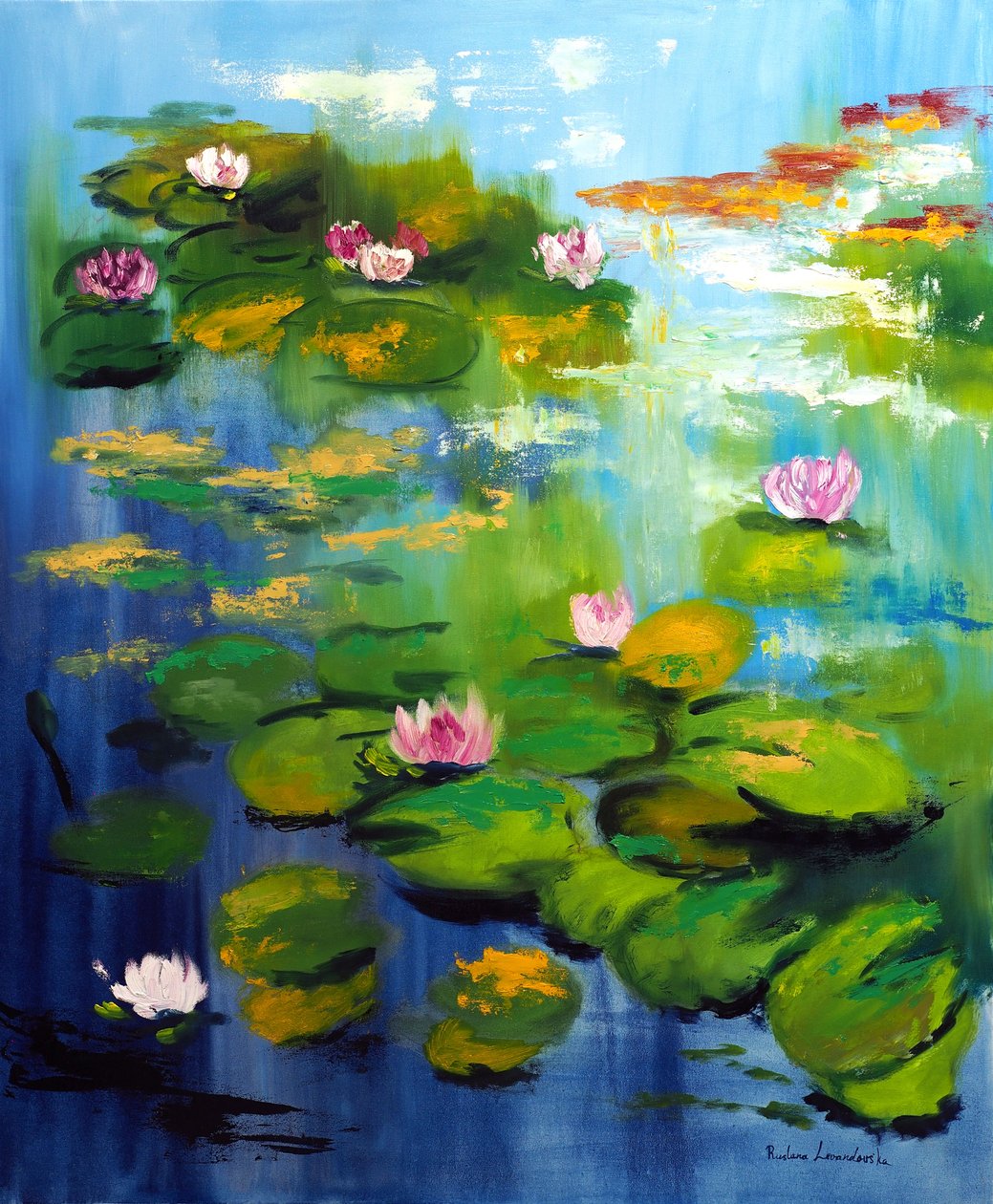 Vandliljer i Monets have, 2021 (olie på lærred) af Ruslana Levandovska