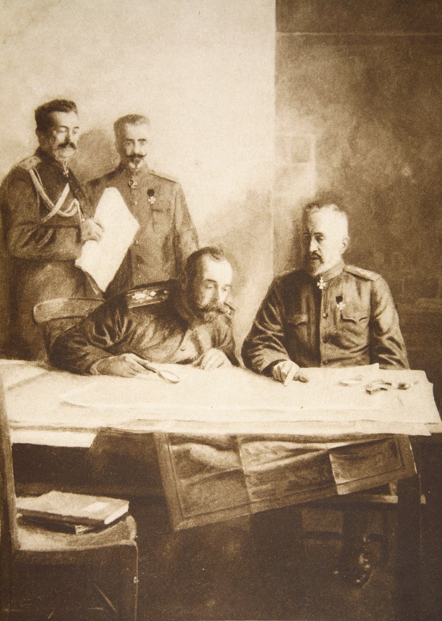 Kejseren af Rusland med storhertug Nicholas i fronten (sepia-billede) af Russian Photographer