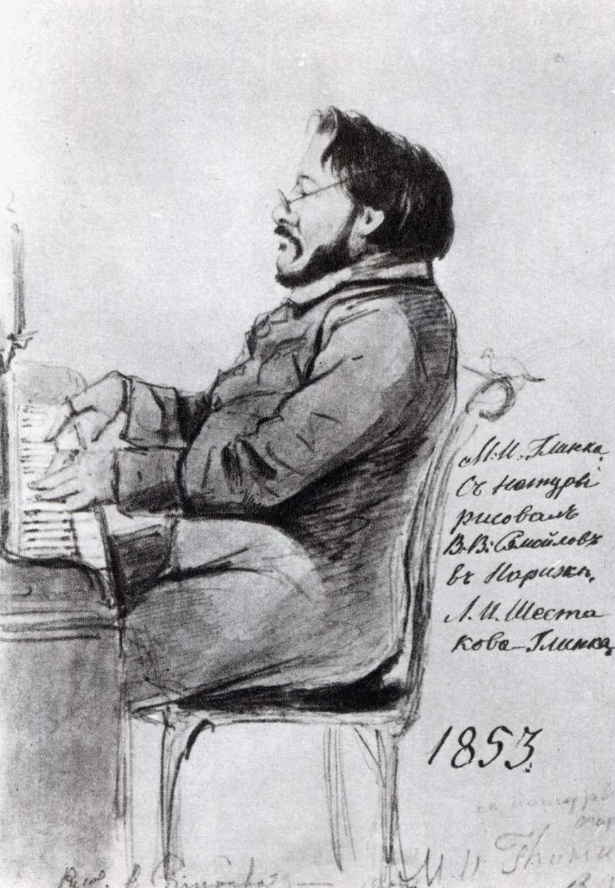 Mikhail Glinka, 1853 (pen og blæk med vask på papir) af Russian School