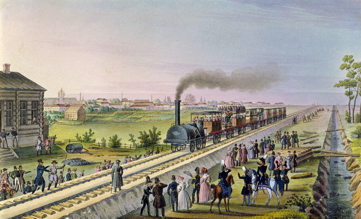 Åbning af den første jernbanelinje fra Tsarskoje Selo til Pavlovsk i 1837 af Russian School