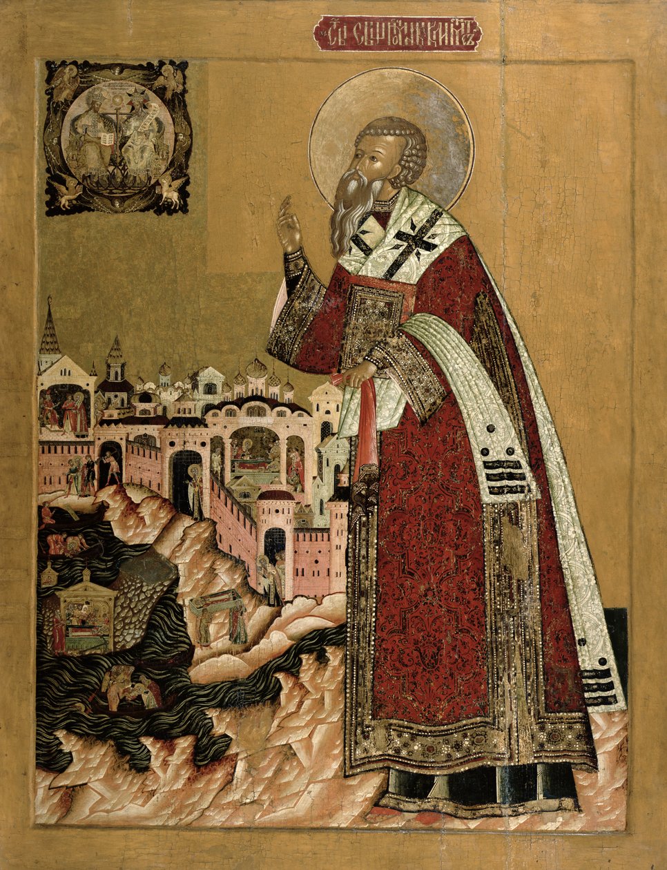 Pave Klemens med scener fra sit liv (tempera på panel) af Russian School
