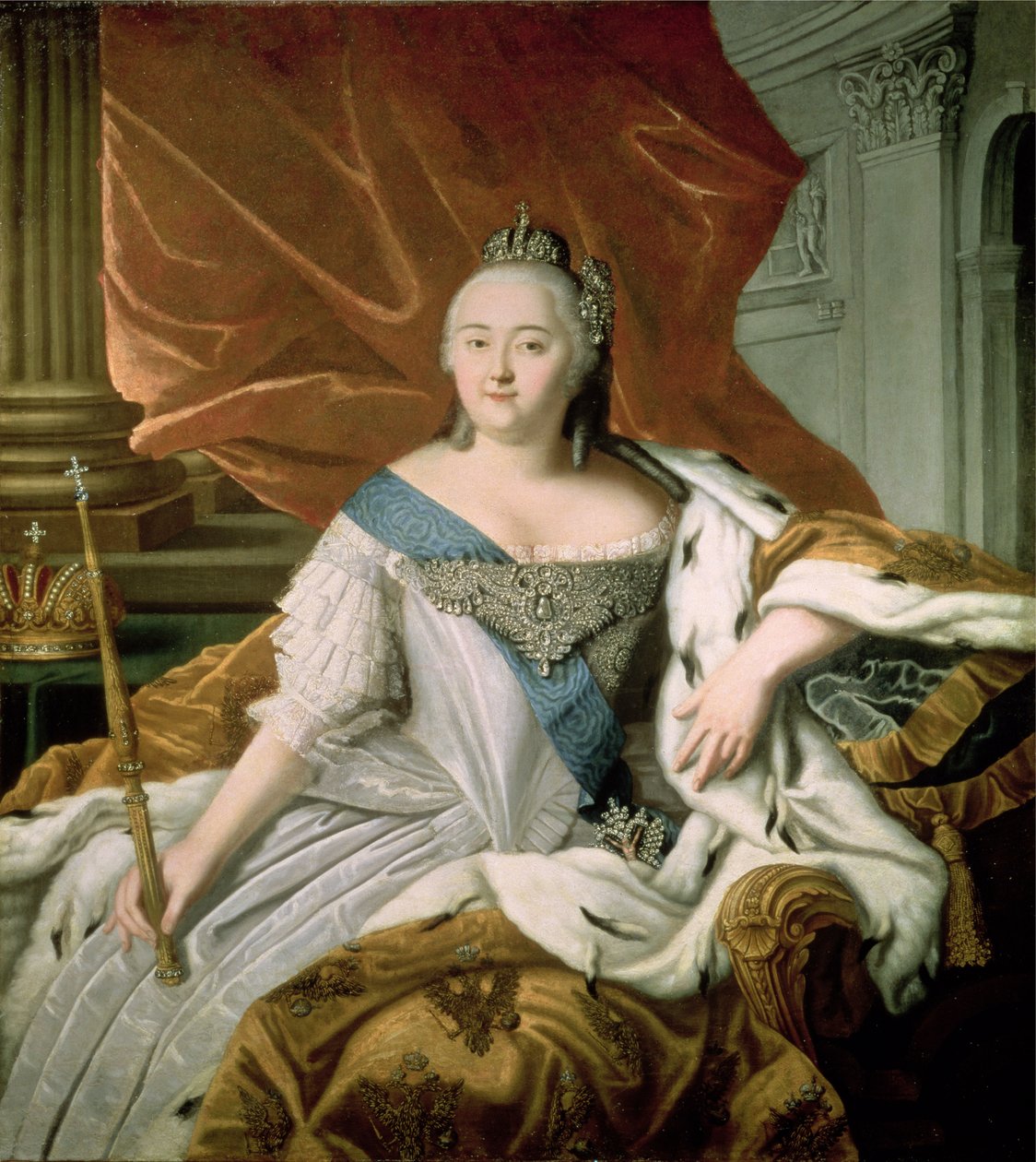 Portræt af Elizabeth Petrovna (1709-62), kejserinde af Rusland, ca.1750 af Russian School
