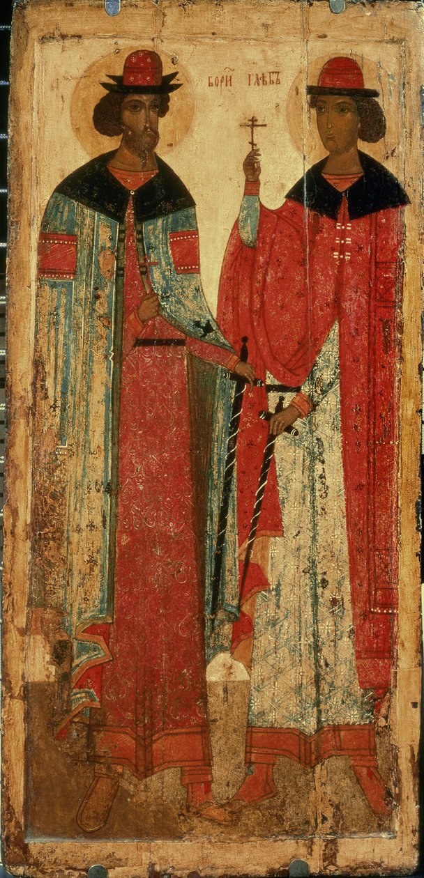St. Boris og St. Gleb, Moskva, første halvdel af det 14. århundrede (tempera på panel) af Russian School