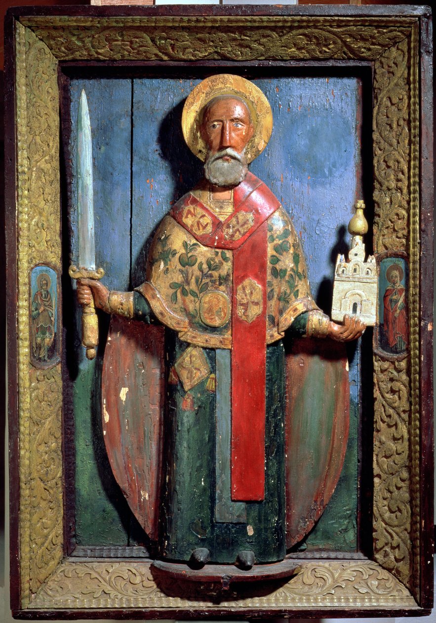 Skt. Nicholas af Mozhaisk, Yaroslavl Skole (malet træ) af Russian School