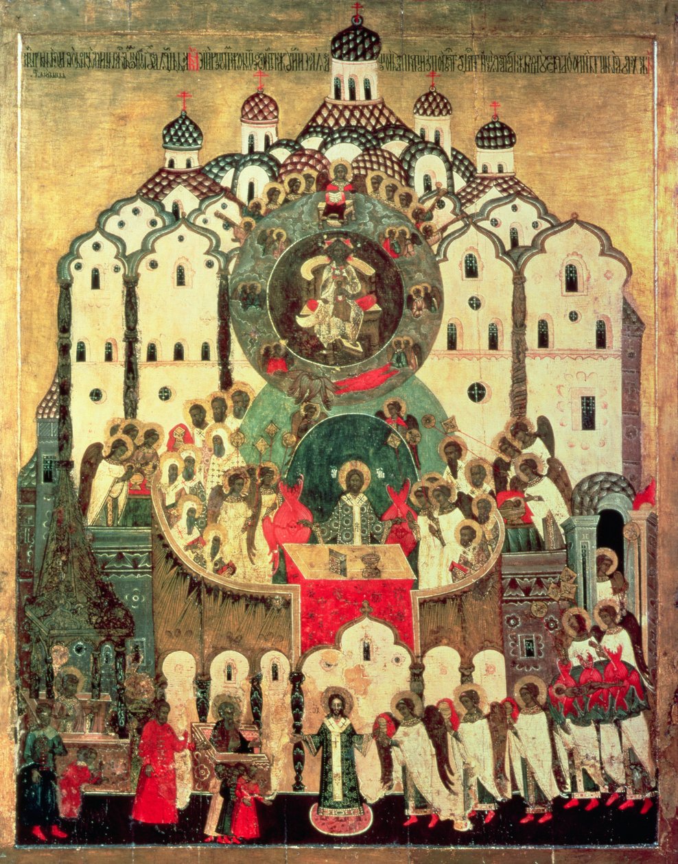 The Assembly of Angels (tempera på panel) af Russian School