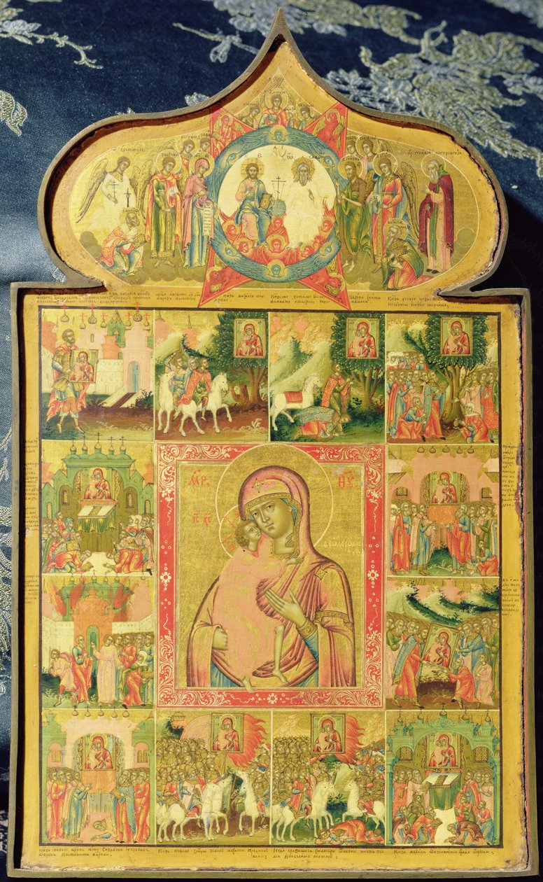 Jomfruen af Theodore Stratilates med miraklerne, 1759 (ægtempera på træ) af Russian School