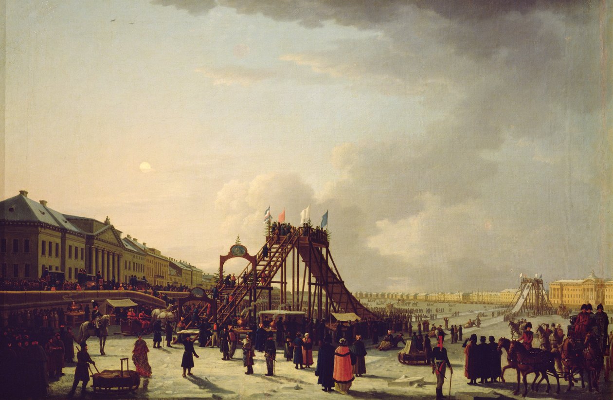 Rutsjebanerne på Neva i St. Petersborg, 1803 af Russian School